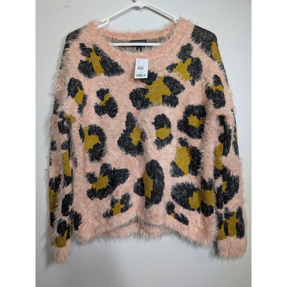 NWT Animal Print Fuzzy Sweater Size 6 Topshop